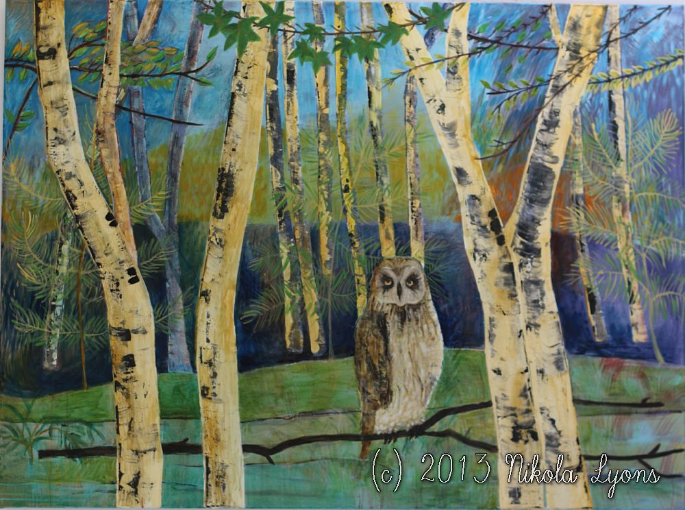 Nikola Lyons:  Birch Trees with Owl